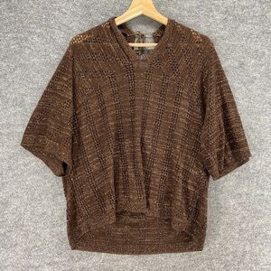 Ashley Stewart Blouse Women M Medium Brown 3/4 Sleeve Crew Neck Tasseled Casual